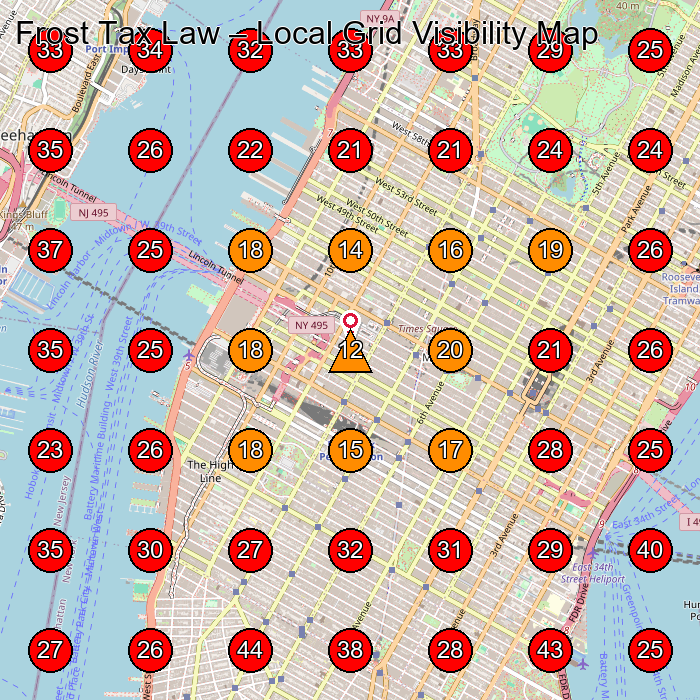 Frost Tax Law GeoGrid visibility map for Tax Attorney in New York